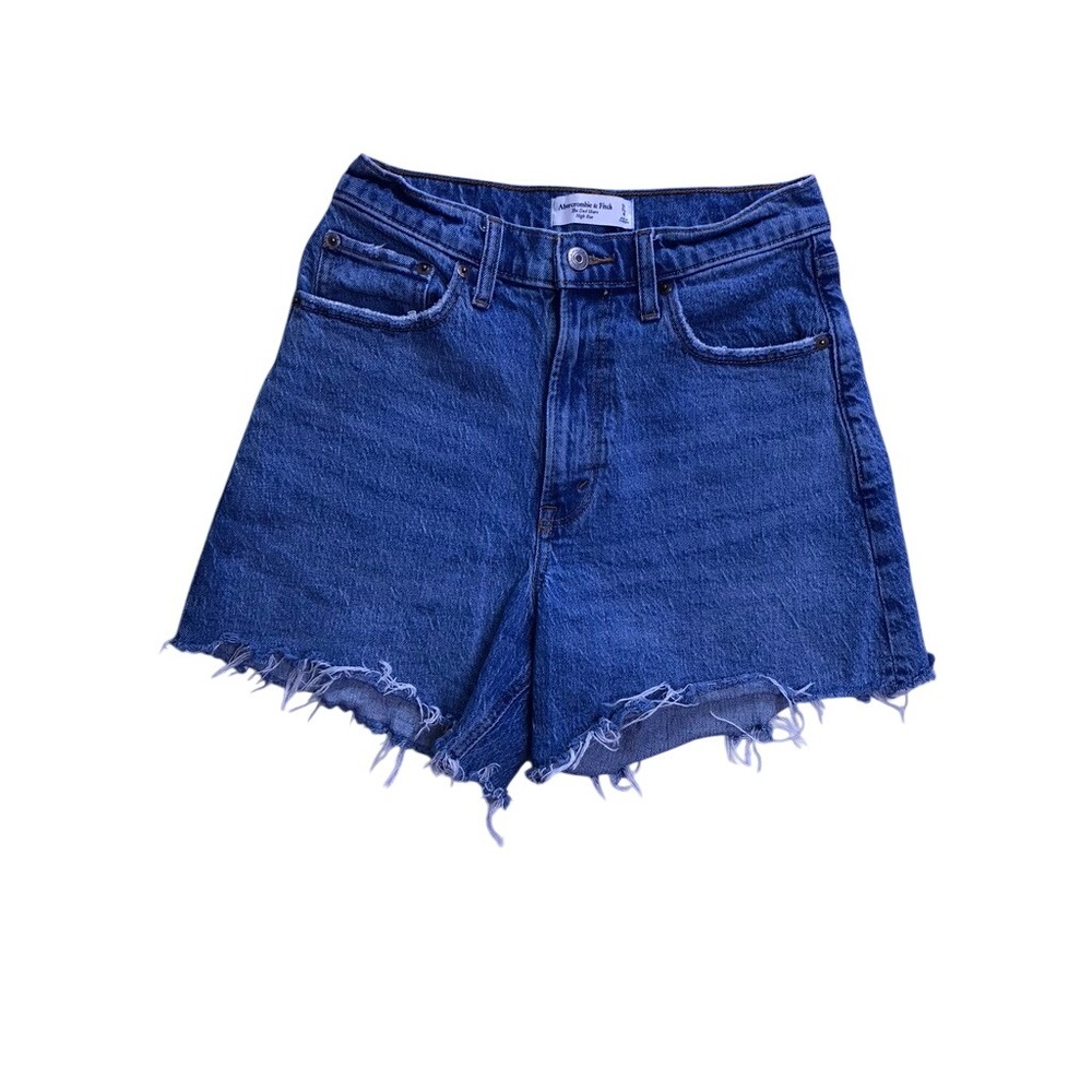 Abercrombie & Fitch The Dad Short Women 4 Blue High Rise Frayed Hem Denim